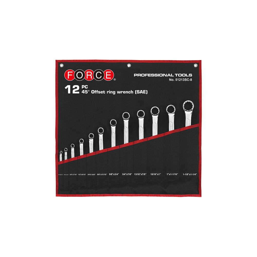 12pc 45° offset ring wrench set (in cloth bag) (SAE)