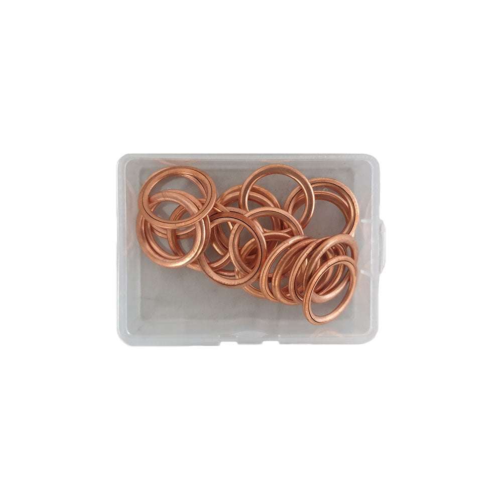 Assortiment gevulde koperen carterplugringen 12mm 20st