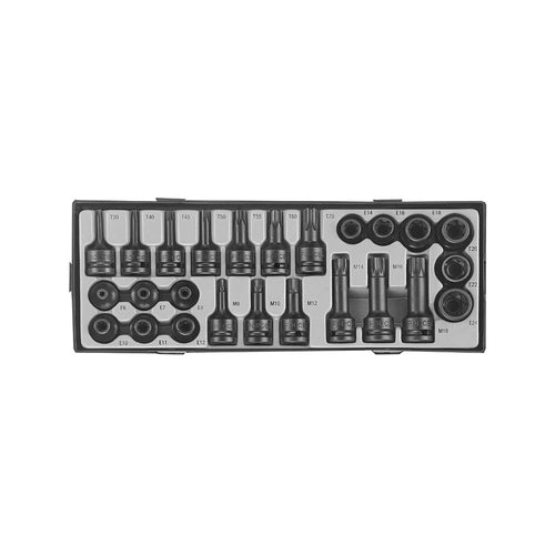 1/2" 25-delige DR. Impact torx-dopsleutelset & torx- en multi-tanddopsleutelbitset