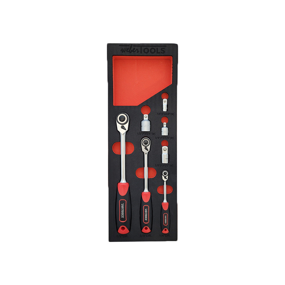 Omkeerbare ratel set voor smalle ruimtes, 1/4, 3/8 & 1/2"