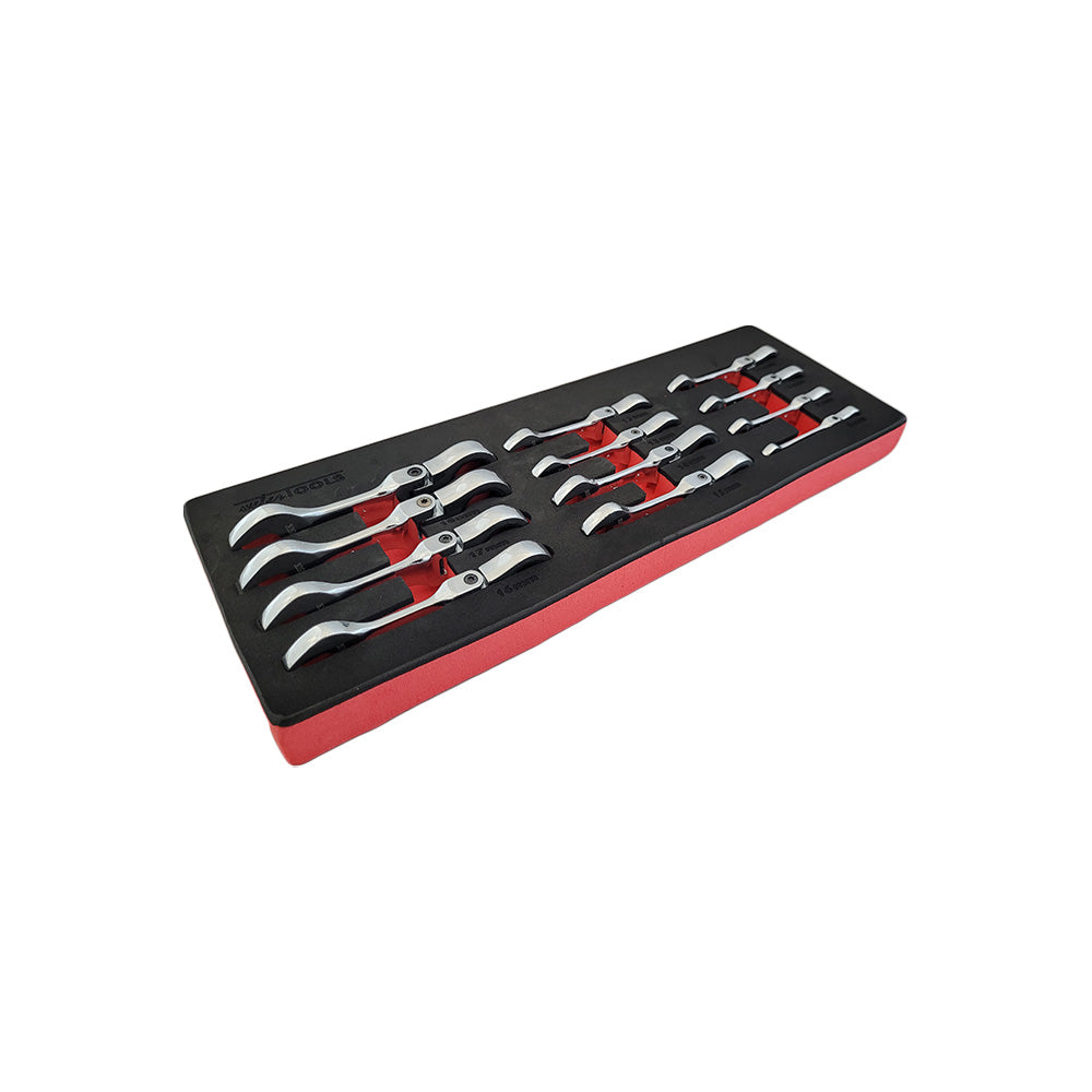 Ratelring-steeksleutelset extra kort 8 - 19 mm 12-dlg